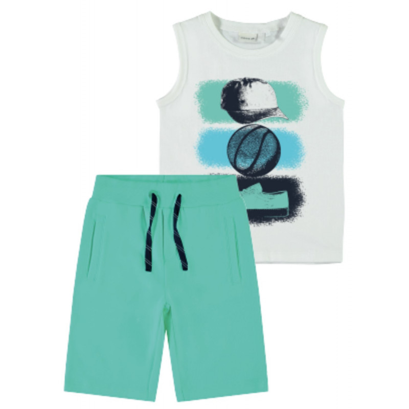 Комплект от потник и къси панталони за момче бяло и зелено  32358