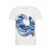 Памучна тениска с принт на океанска вълна за момче, бяла Name it 32368 