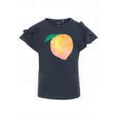Тениска от органичен памук с принт плод за момиче, синя Name it 32383 