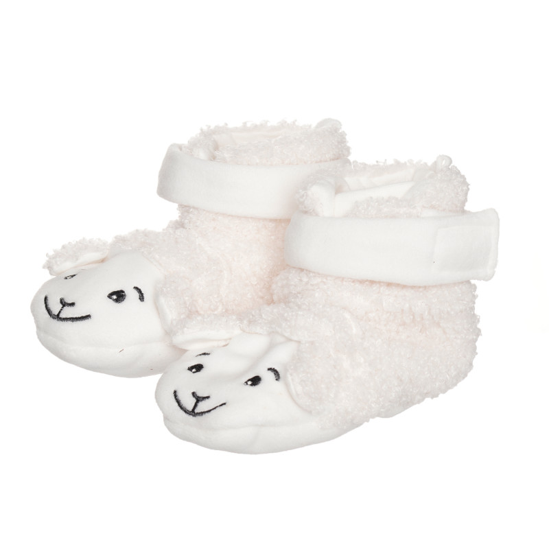Пухкави пантофи с апликация на овчици, бели  325270