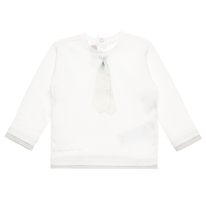 Памучна блуза с апликация на вратовръзка за бебе, бяла  326515