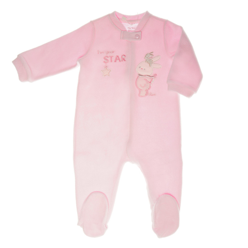 Плюшен гащеризон с дълги ръкави и цип за бебе, розов  32816