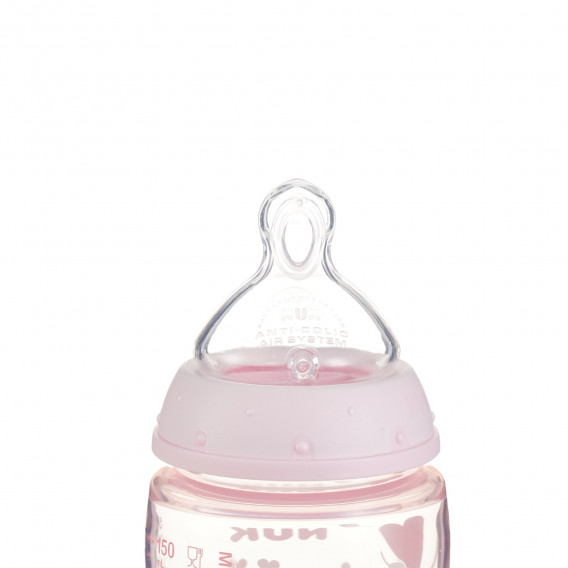 Полипропиленово шише First Choice, Temperature Control с биберон бавен поток 0-6 месеца, Rose, 150 мл. NUK 328251 3
