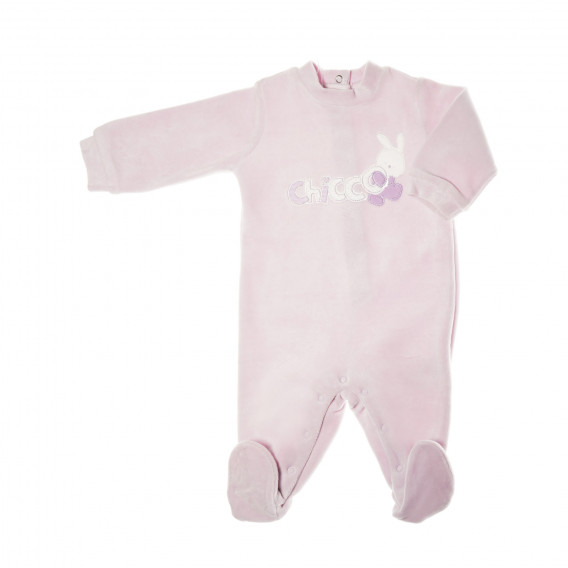 Плюшен гащеризон с дълъг ръкав и апликация зайче за бебе момиче, розов Chicco 32938 