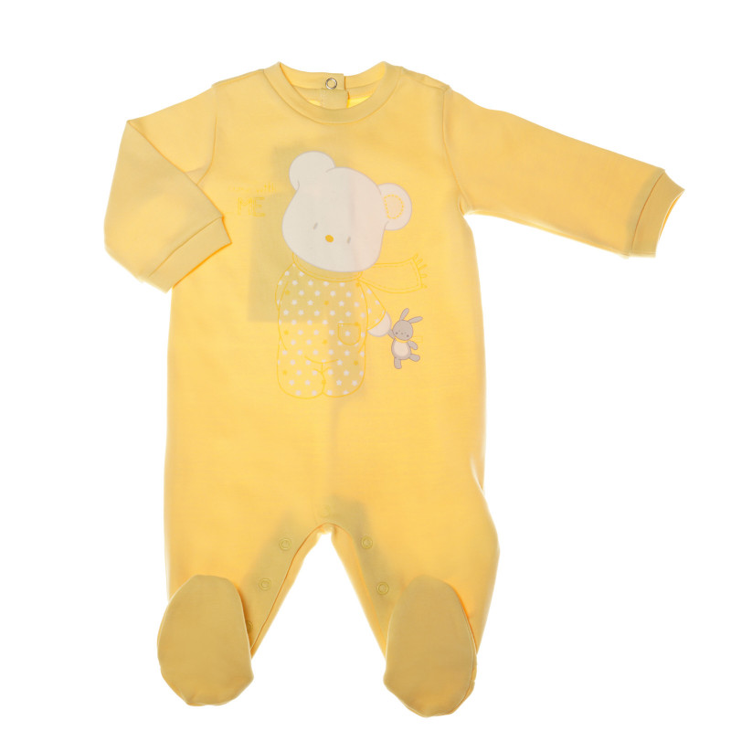 Плюшен гащеризон с весела апликация за бебе, жълт  32977