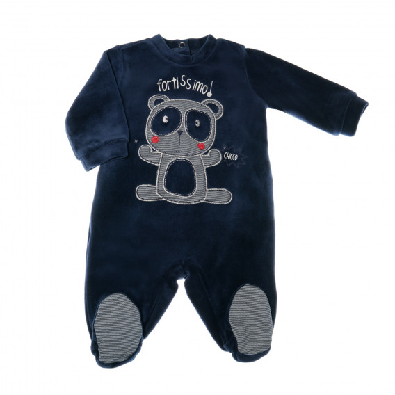 Плюшен гащеризон с дълъг ръкав и апликация панда за бебе, тъмносин Chicco 33001 