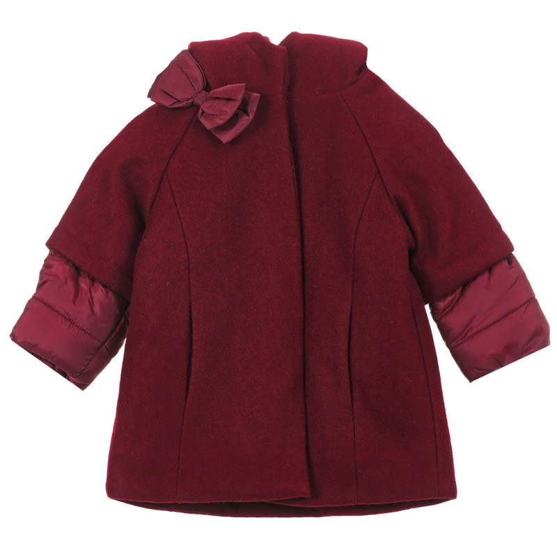Вълнено палто с качулка и панделка, червено  330184