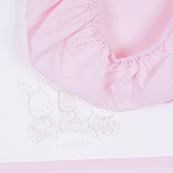 Спален комплект от 3 части в розово и бяло с щампа на зайчета Chicco 330503 5