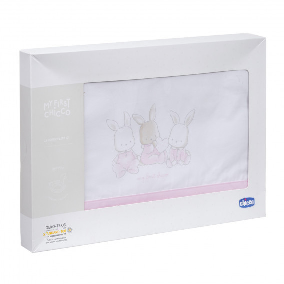 Спален комплект от 3 части в розово и бяло с щампа на зайчета Chicco 330504 6