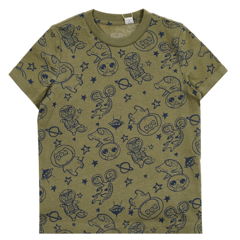 Тениска с принт на извънземни, зелена  330953