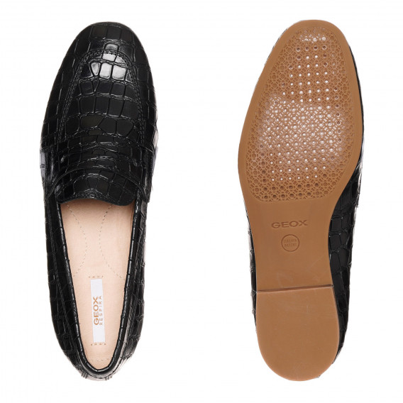 Елегантни обувки от естествена кожа с релеф, черни Geox 331916 3