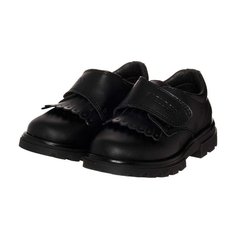 Обувки от естествена кожа с ресни за бебе, черни  332284