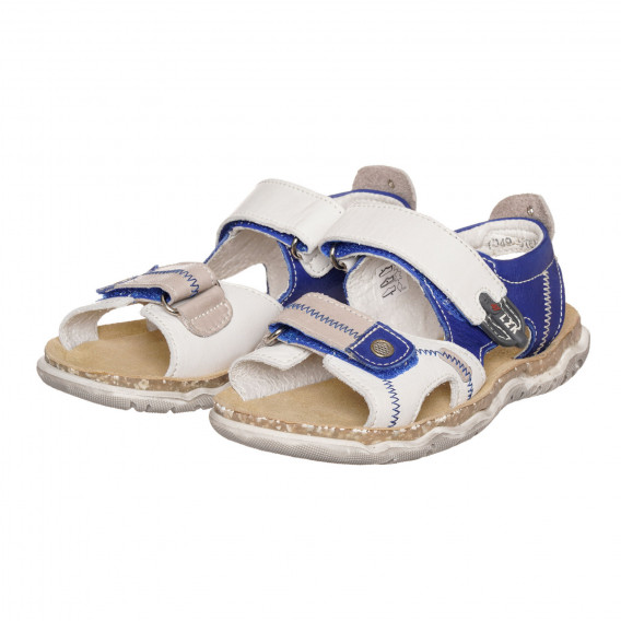 Кожени сандали със сини акценти, бели Little Mary 332648 