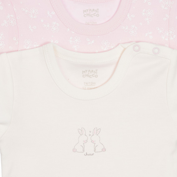 Памучен комплект от два броя бодита с къс ръкав за бебе, бяло и розово Chicco 333419 3