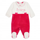 Памучен гащеризон AMORE за бебе, бяло и розово Chicco 333543 