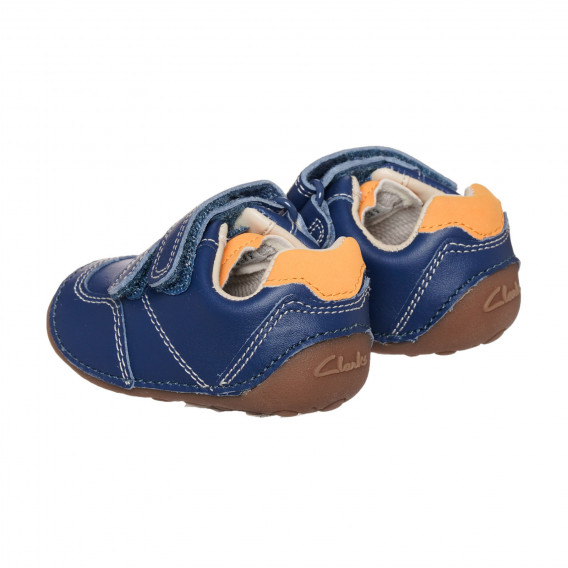 Обувки от естествена кожа с оранжеви акценти за бебе, сини Clarks 333897 2