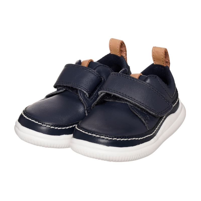 Обувки от естествена кожа с декоративни шевове за бебе, тъмносини  334190