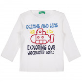 Памучна блуза с графичен принт за бебе, бяла Benetton 334453 