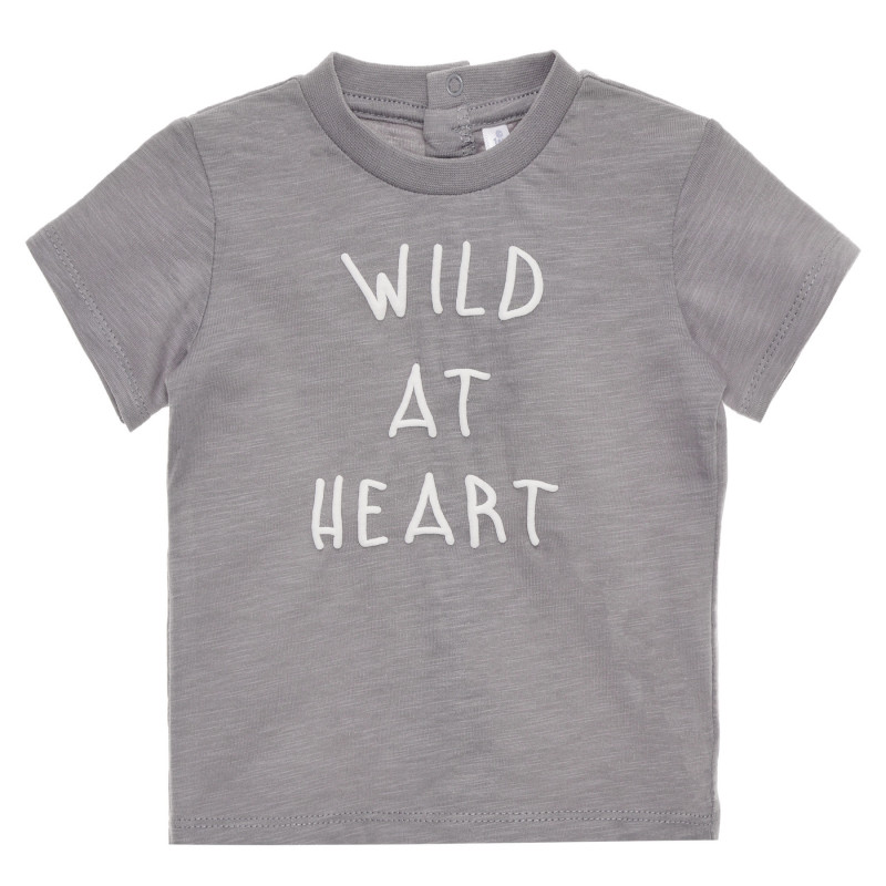 Памучна тениска Wild at heart за бебе, сива  334605