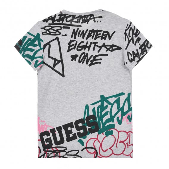 Тениска с графичен цветен принт, сива Guess 335081 4