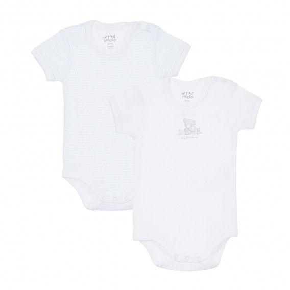 Памучен комплект от два броя бодита с къс ръкав за бебе, бяло и синьо райе Chicco 335225 