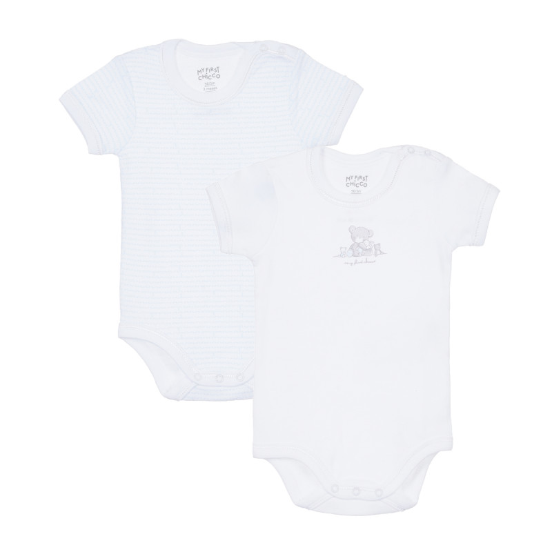 Памучен комплект от два броя бодита с къс ръкав за бебе, бяло и синьо райе  335225
