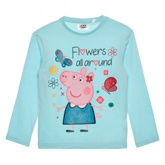 Памучна блуза с дълъг ръкав Peppa Pig, светлосиня Peppa pig 335251 