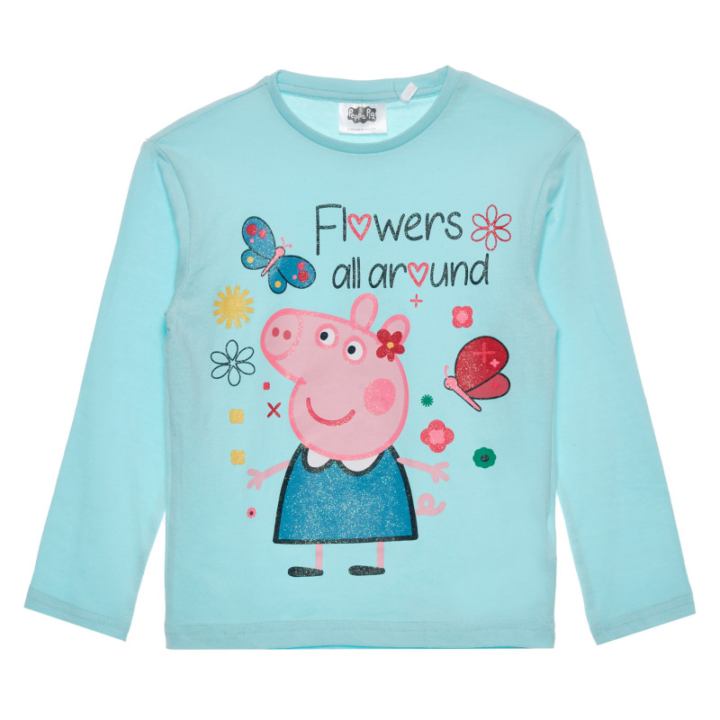 Памучна блуза с дълъг ръкав Peppa Pig, светлосиня  335251