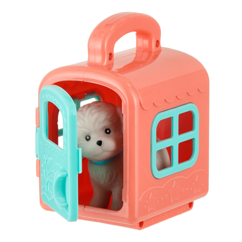 Кош за домашни любимци с кученце тип къщичка, розов  335705