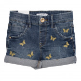 Къси дънкови панталони с апликация на пеперуди, сини Name it 335777 