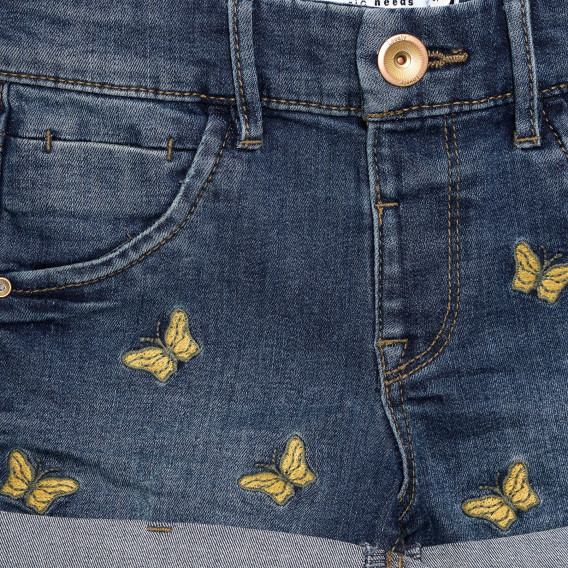 Къси дънкови панталони с апликация на пеперуди, сини Name it 335779 3