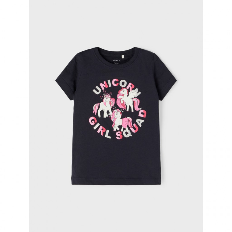 Памучна тениска с щампа Unicorn girl за бебе, тъмносиня  335970