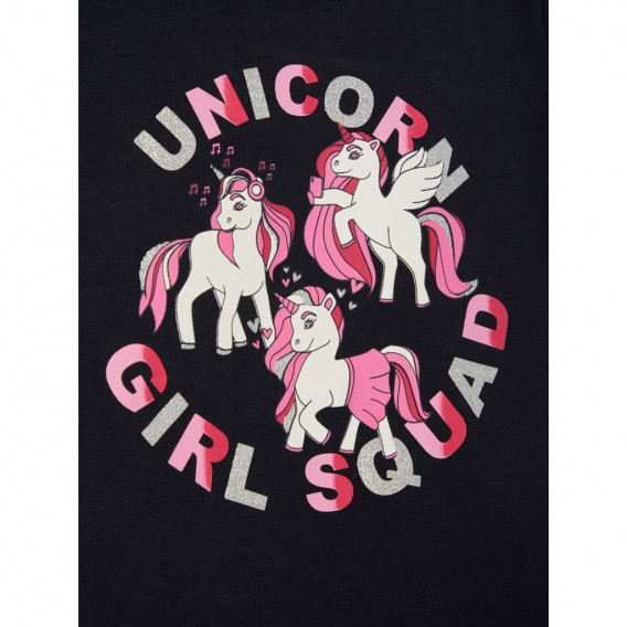Памучна тениска с щампа Unicorn girl за бебе, тъмносиня Name it 335972 3