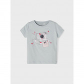 Памучна тениска с щампа на фотоапарат за бебе, светлосиня Name it 335973 