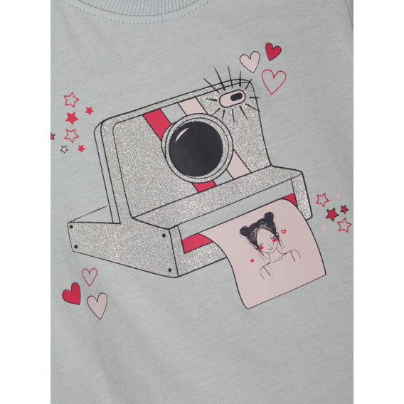 Памучна тениска с щампа на фотоапарат за бебе, светлосиня Name it 335975 3