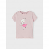 Памучна тениска с щампа балерина за бебе, светлорозова Name it 335976 