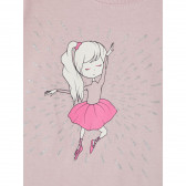 Памучна тениска с щампа балерина за бебе, светлорозова Name it 335978 3