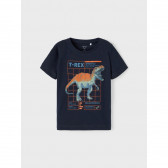 Памучна тениска с щампа T-REX за бебе, синя Name it 335982 
