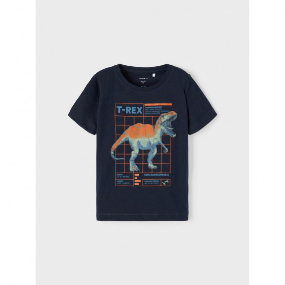 Памучна тениска с щампа T-REX за бебе, синя Name it 335982 