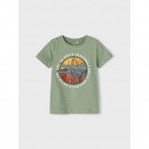 Памучна тениска с щампа Smile crocodile за бебе, зелена Name it 335985 