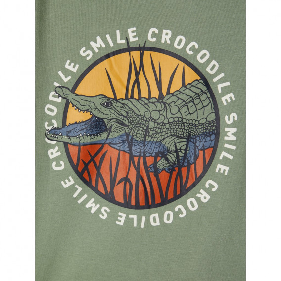 Памучна тениска с щампа Smile crocodile за бебе, зелена Name it 335987 3