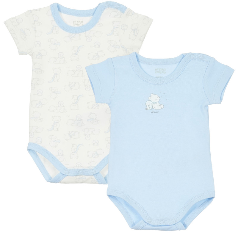 Памучен комплект от два броя бодита с къс ръкав за бебе, бяло и синьо  336193