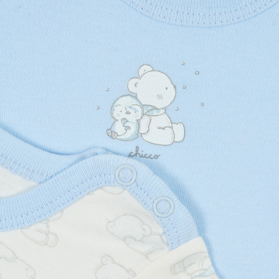 Памучен комплект от два броя бодита с къс ръкав за бебе, бяло и синьо Chicco 336195 3