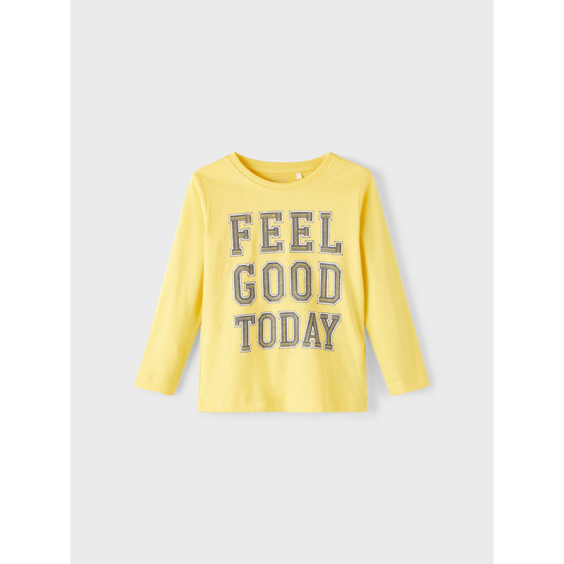 Памучна блуза с дълъг ръкав Feel good today, жълта  336342