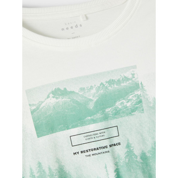Памучна блуза с дълъг ръкав Mountains, бяла Name it 336395 3
