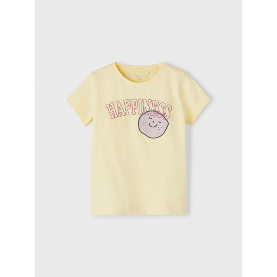 Памучна тениска Happiness за бебе, жълта Name it 336441 