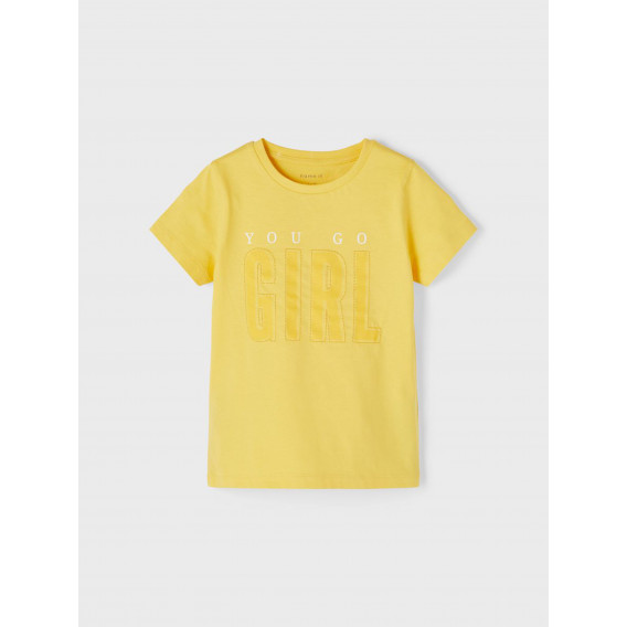 Тениска от органичен памук You go girl, жълта Name it 336463 