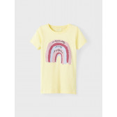 Тениска от органичен памук с щампа дъга, жълта Name it 336471 