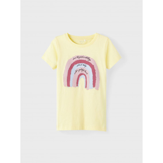 Тениска от органичен памук с щампа дъга, жълта Name it 336471 