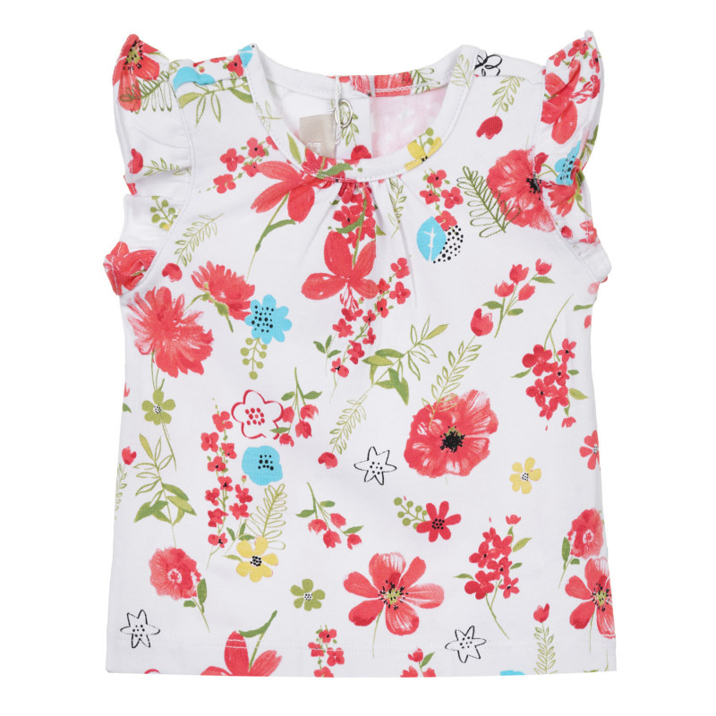 Тениска с флорален принт и къдрички за бебе, бяла  337117